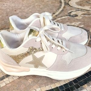 Vintage Havana Nude Beige Gold Glitter Star Running Shoe Sneakers